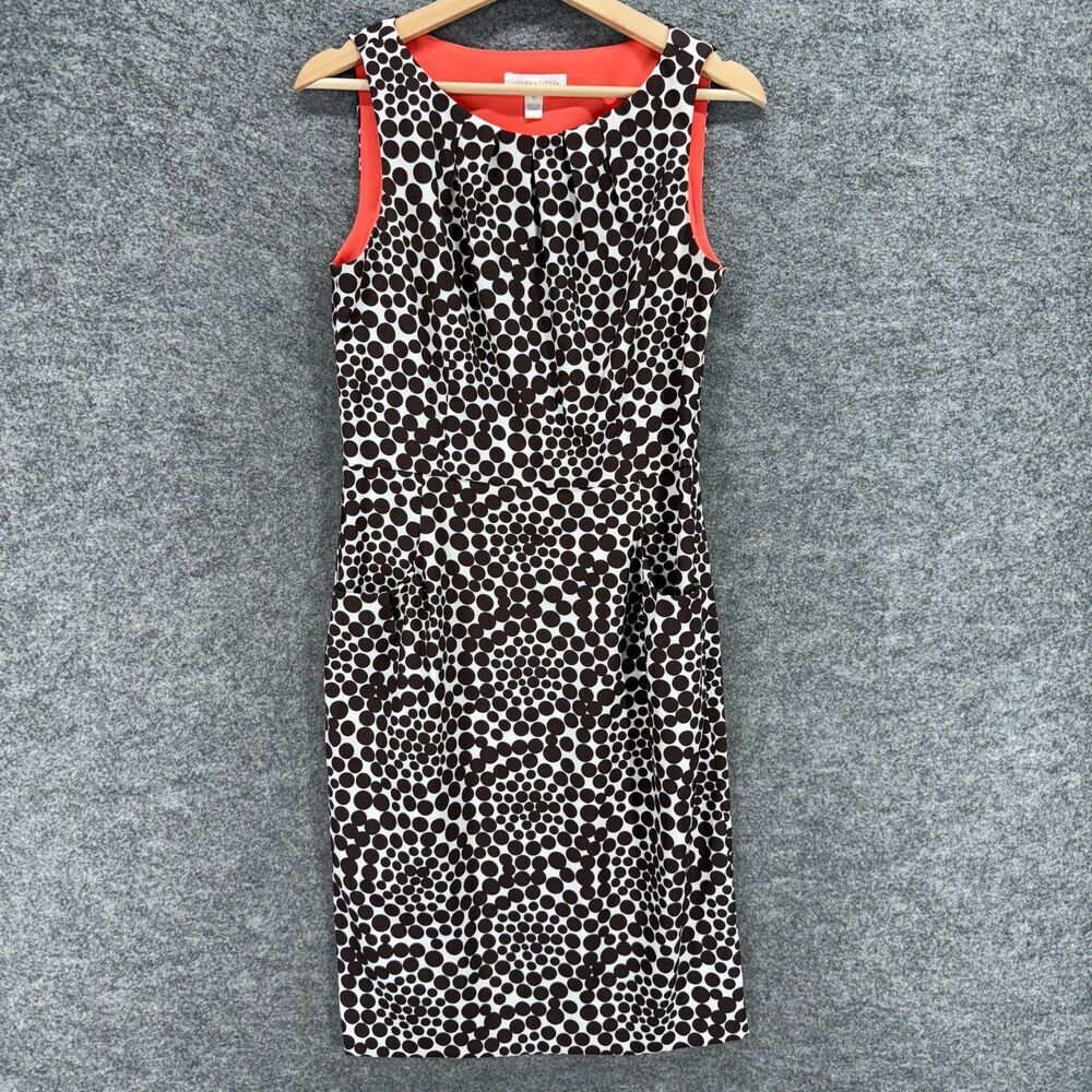 London Times Dress Women 10 Black Polka Dot Shift Midi Lined Sleeveless Casual